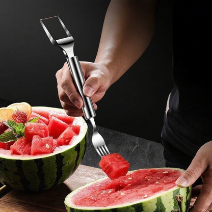 2-in-1 Watermelon Slicer & Fork – Stainless Steel Fruit Cutter Tool for Watermelon, Portable for Camping, Picnics, Home, Parties – Effortless Cubes & No Mess